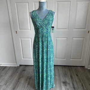 Chaps Ralph Lauren Navy Green Multi Sleeveless Stretchy Maxi Dress
